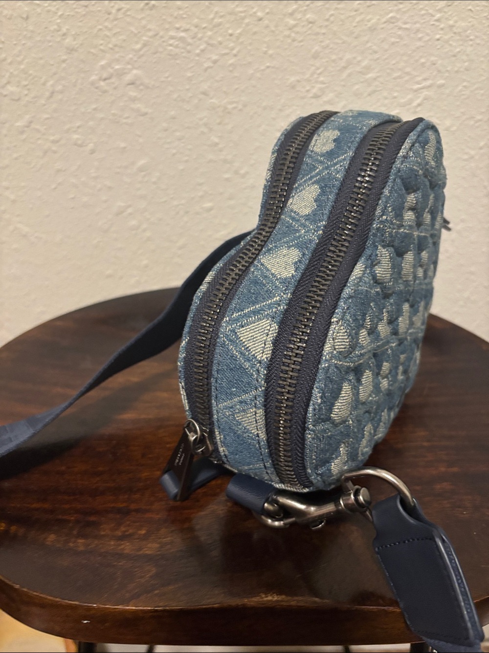 Kurt Geiger Blue Heart Quilted Denim Crossbody Bag - Picture 6 of 10